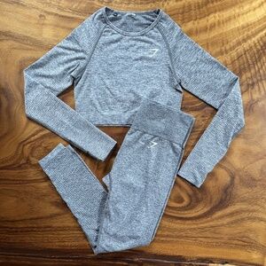 Gymshark 2 Piece Set, Vital Seamless Crop Top, Leggings, Grey Marl, Size Medium